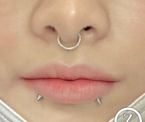 Spike Snake Bites, Snakebites And Septum, Septum And Snakebites, Snake Bites Piercing Jewelry, Snakebite Piercing Aesthetic, Snake Bites Piercing Aesthetic, Snake Bites Lip Piercing, Piercings Snake Bites, Snakebite Piercing