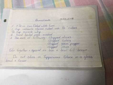 Tuna Bumsteads, School Recipes, Handwritten Recipes, School Food, Old Recipes, Food Stuff, Vintage Recipes, Seafood, Sandwiches