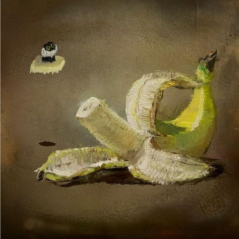 ^ Kevin the Kitten & banana 🍌 "ever lay awake at night wondering why there are not many still life paintings with bananas? wonder no more ! this is because they suck!" ~ Vanessa Stockard @vanessastockard Kevin The Kitten, Vanessa Stockard, Black Cat Painting, Awake At Night, Whimsical Art Journal, Realistic Cartoons, Still Life Paintings, Life Paintings, Ap Art