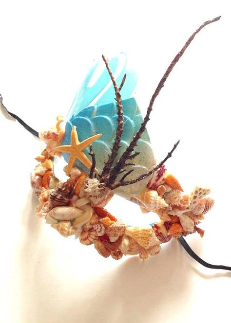 Water Mask / Ocean Sea Shell Mask / Mermaid Mask / by Reprows Fantasy Masks, Mermaid Mask, Coral Color Schemes, Masquerade Mask Diy, Water Mask, Oc Au, Mask Project, Robin Hoods, Water And Fire