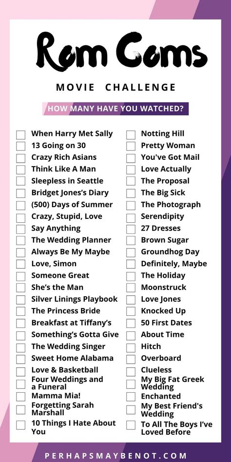 Best Rom Com Movies, Rom Com Movies List, Rom Com Aesthetic, Movie Night Outfit, Best Rom Coms, Movie Challenge, The Big Sick, Best Romantic Comedies, Rom Coms