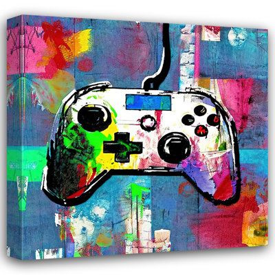 Museum quality fine art giclee reproduction printed on artist grade canvas and gallery wrapped on 1.5" stretcher bars Size: 15" H x 15" W x 1.5" D Video Game Controller, High School Art, Green Home Decor, Painting Canvas, Game Controller, Boho Wall Art, Art Black, Paint Set, White Painting