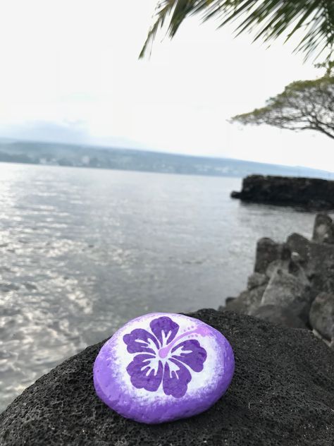 Painting Big Rocks, Things To Draw On A Rock, Rock Craft Ideas, Painted Rocks Preppy, Pretty Rock Painting, Rock Painting Ideas Beach Theme, Shell Painting Ideas Easy, Rock Painting Ideas Purple, Tropical Painted Rocks