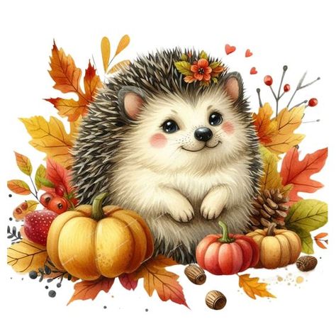 Cute Fall Animals, Fall Hedgehog, Easy Balloon Animals, Autumn Hedgehog, Thermal Stickers, Alice In Wonderland Clipart, Thanksgiving Clip Art, Autumn Animals, Autumn Clipart