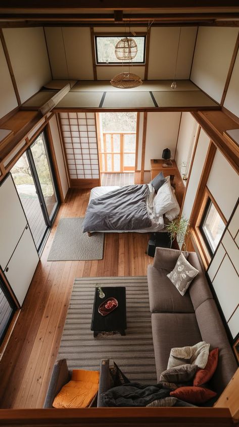 30+ Modern Japan Tiny House Interior Designs to Inspire You Simple Japanese House, Japan Tiny House, Japanese House Interior Design, Small Japanese Apartment, Tiny House Interior Design Ideas, Japanese Tiny House, Japanese House Interior, Cool Loft Beds, Bunk Bed Accessories