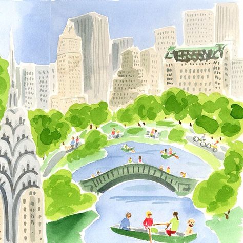 Caitlin McGauley Central Park Painting, Central Park Drawing, Central Park Illustration, Watercolor Painting Easy, Camping Icons, Colorful Room, New York Painting, Urban Forest, Landscape Watercolor