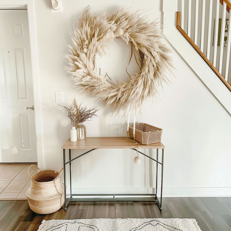 8 Ways to Decorate With Pampas Grass Pampas Grass Wall Arrangement, Pampas Grass Decor Living Room, Decorate With Pampas, Pampas Grass Wall Decor, Pampas Wall Decor, Pampas Grass Wall, Grass Wall Decor, Pampas Wall, Grass Wreath