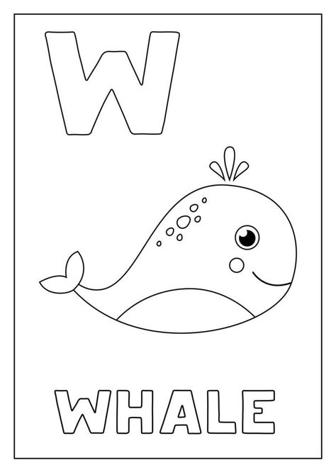 Learning English alphabet for kids. Letter W. Cute whale. W Is For Whale, English Alphabet For Kids, Coloring Letters, Cute Letter, Cute Whale, Cute Whales, Letter W, Alphabet For Kids, English Alphabet