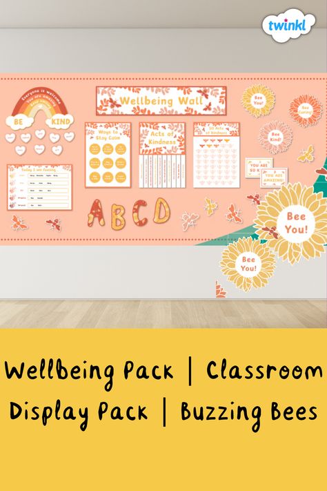 Wellbeing Classroom, Wellbeing Wall, Behaviour Display, Boho Colours, Alphabet Display, Wellbeing Activities, Bee Classroom, Calming Corner, Compliment Cards