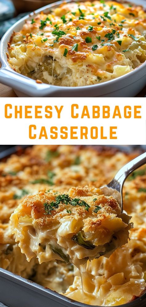 Savor the comfort of Cheesy Cabbage Casserole! This easy recipe combines fresh cabbage with creamy cheese, making it a delicious side dish or a hearty meal. Perfect for cozy dinners or family gatherings, it's a great way to enjoy veggies. Try it tonight! Easy Dinner Recipes With Cabbage, Cabbage Recipe New Years, Crunchy Cabbage Bake, Cabbage And Cheese Casserole, Creamy Cabbage Alfredo, Loaded Cabbage Casserole, Cheese Cabbage Casserole, Cabbage And Cheese Recipes, Cabbage Head Recipes