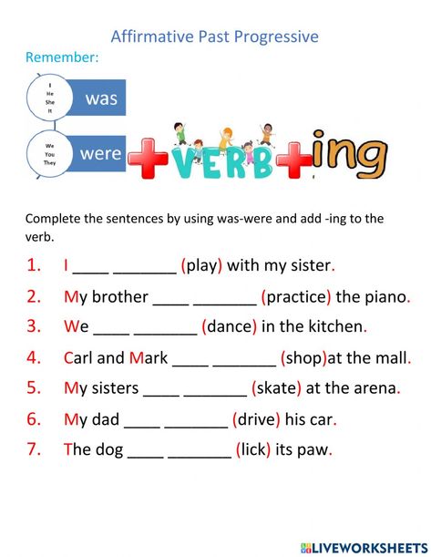 Simple Past Continuous Tense Worksheet, Past Progressive Worksheets, Past Continuous Worksheets, Past Progressive Tense, Past Progressive, Tense Worksheet, Past Tense Worksheet, Tenses Exercises, Present Progressive