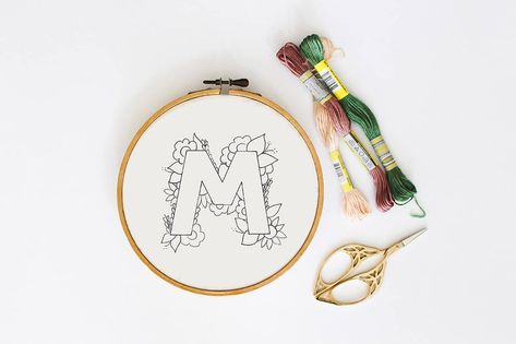 Initials Embroidery, Pattern Embroidery Design, Embroidery Pattern Floral, Hand Embroidery Letters, Pdf Embroidery Pattern, Embroidery Letter, Christmas Embroidery Patterns, Floral Embroidery Patterns, Hand Embroidery Kit