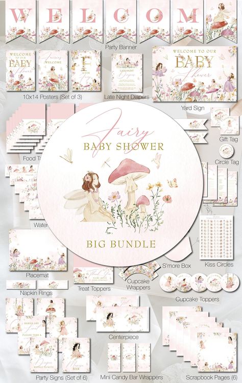 Excited to share the latest addition to my #etsy shop: Fairy Printable Baby Shower Bundle Party Pack Kit Garden Fairy Party Package Baby Shower Decor Party Decorations Big Bundle DIGITAL https://etsy.me/41436H9 #pink #babyshower #gold #babyshowerdecor #partydecorations Enchanted Fairy Baby Shower Theme, Fairy Baby Shower Theme, Garden Fairy Party, Fairy Printable, Wildflower Party, Fairy Baby Showers, Fairy Baby, Straw Flags, Party Girlande