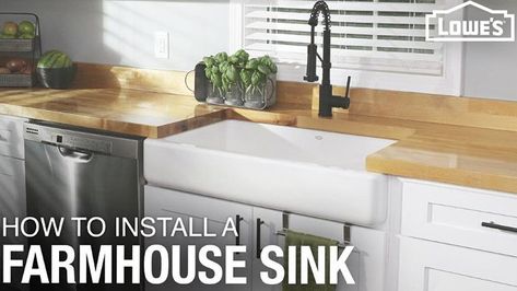 Installing A Farmhouse Sink, Diy Butcher Block Countertops, Farm Style Sink, Kitchen Sink Remodel, Kitchen Sink Install, Sink Diy, Farmhouse Sink Installation, Block Countertops, Sink Installation