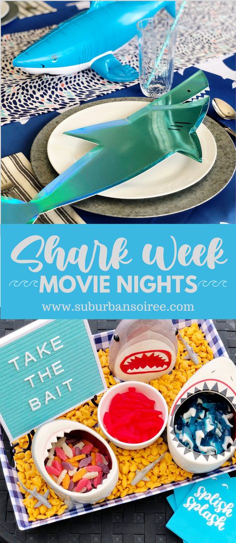 Shark Week Meal Ideas, Jaws Movie Night Food, Shark Week Food Dinner, Jaws Movie Night, Shark Stimboard, Shark Week Food, Shark Themed Snacks, Shark Week Activities, Shark Week Recipes