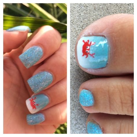 Crab nail design Crab Nails Designs, Crab Nail Art, Crab Nails, Barbados Nails, Toddler Nails, Resort Nails, Beach Themed Nails, Cruise Nails, Shellac Nail Art