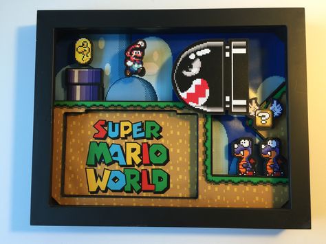 Super Mario World 3D Shadow Box - Album on Imgur Retro Video Games Art, Shadow Box Kunst, Shadow Box Wall Art, Shadow Box Wall, Arte 8 Bits, Shadow Box Art, 3d Shadow Box, Super Mario World, Space Invaders