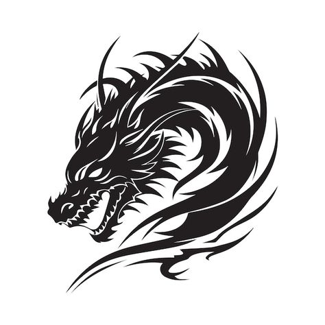 Ancient and powerful symbol of mythology... | Premium Vector #Freepik #vector #dragon-tattoo #dragon-head #japanese-dragon #dragon Tattoo Designs Men Dragon, Dragon Shoulder Tattoo For Men, Dragon Symbol Design, Eastern Dragon Tattoo, Dragon Silhouette Tattoo, Lightning Sorcerer, Dragon Face Tattoo, Dragon Black And White, Vector Tattoo Design