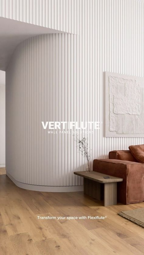 Curve Wall Design Interiors, Curved Feature Wall, Contemporary Feature Wall, Mirror Panelling, Fluted Wall Panel, Wall Tiles Living Room, Minimalist Small Bathrooms, Feature Wall Design, Condo Design