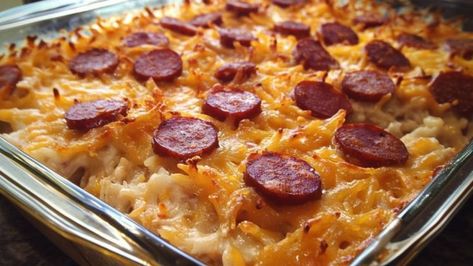 Smoked Sausage and Hashbrown Casserole - Newsile Sausage And Hashbrown Casserole, Sausage Hashbrown Casserole, Smoked Sausage Casserole, Beef Tips And Noodles, Cheesy Hashbrown, Baked Meatloaf, Hashbrown Casserole Recipe, Cheesy Hashbrown Casserole, Frozen Hashbrowns