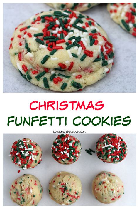 Christmas Funfetti Cookies - Love to be in the Kitchen Funfetti Christmas, Funfetti Cookie Recipe, Cake Mix Cookie Bars, Funfetti Cookies, Christmas Sprinkles, Favorite Cookie Recipe, Sprinkle Cookies, Cake Mix Cookies, Holiday Cakes