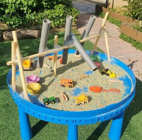 Kindergarten Sand Table Ideas, Sand Tuff Tray Ideas, Outdoor Construction Area Eyfs, Outdoor Tuff Tray Ideas, Small World Play Ideas, Early Education Activities, Tuff Spot Ideas, Tuff Tray Ideas Toddlers, Eyfs Outdoor