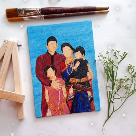 Family painting Family Paintings On Canvas Gift Ideas, Family Photo Painting Ideas, Easy Family Painting Ideas On Canvas, Family Painting Ideas Canvases, Family Painting Ideas Diy Canvas, Family Painting Ideas, Family Acrylic Painting, Faceless Illustration, Couples Canvas Painting