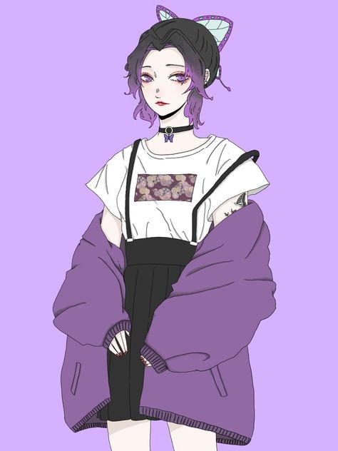 Demon Slayer Fanart Shinobu, Kocho Shinobu, Kochou Shinobu, Anime Streetwear, Shinobu Kocho, Anime Inspired Outfits, Demon King Anime, Naruto Girls, Anime Angel