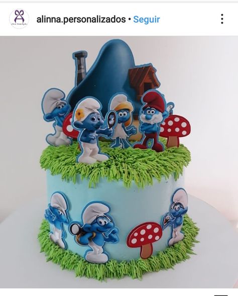 Smurf Themed Birthday Party, Smurfs Party Decorations, Smurfs Cake, Hamburger Party, Smurfs Party, Custom Birthday Cakes, Birthday Cake Kids, Kids Cake, Let Them Eat Cake