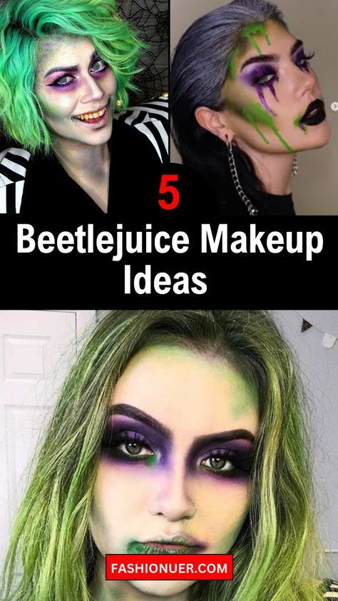 Get spooky and stylish this fall with these Beetlejuice-inspired makeup ideas. Perfect for Halloween or any costume party, these looks are sure to make you stand out. Try a bold striped look or a ghostly pale complexion with dark, dramatic eyes. These makeup ideas will help you channel your inner Beetlejuice and impress everyone at the party. Embrace the spooky season in style! #BeetlejuiceMakeup #FallMakeup #HalloweenLook #SpookySeason #PartyMakeup Beattie Juice Costume, Beetlejuice Costume Makeup, Beetlejuice Womens Costume, Beetlejuice Female Costume, Beetlejuice Eye Makeup, Beetlejuice Inspired Makeup, Beetlejuice Eyeshadow, Female Beetlejuice Makeup, Beetlejuice Makeup Glam