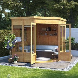 Garden Summerhouse, Small Summer House, Bespoke Garden, Summer House Design, Cabin Garden, Summer House Interiors, Corner Sheds, Studio Gym, Corner Summer House