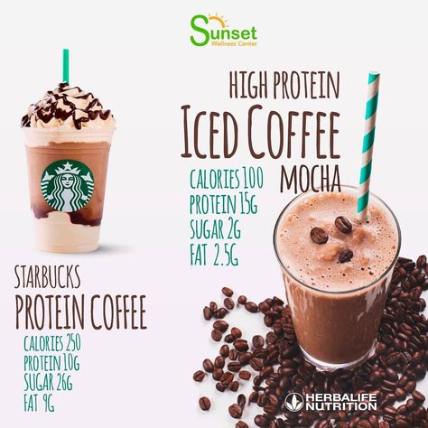 Coffee Herbalife, High Protein Iced Coffee, Starbucks Protein, Protein Iced Coffee, Coffee Calories, Protein Coffee, Wellness Center, High Protein, Iced Coffee