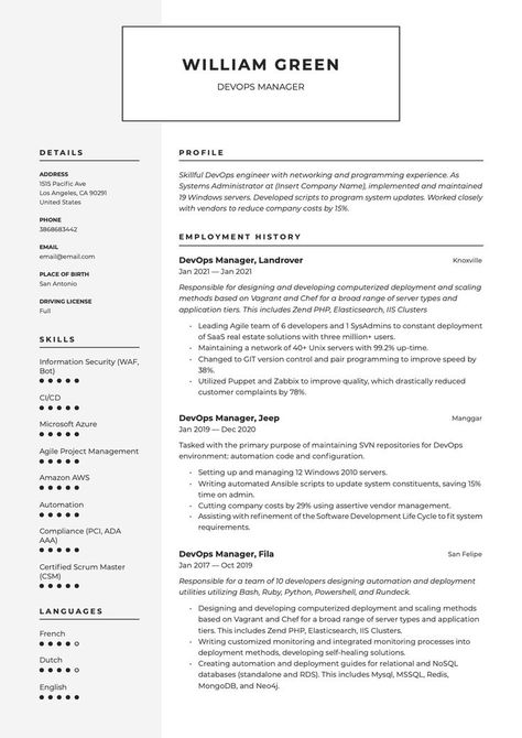 Modern DevOps Manager Resume Example Medical Receptionist, Sales Resume Examples, Selling Skills, Cv Inspiration, Sales Resume, Network Engineer, Writing Guide, Manager Resume, Free Medical