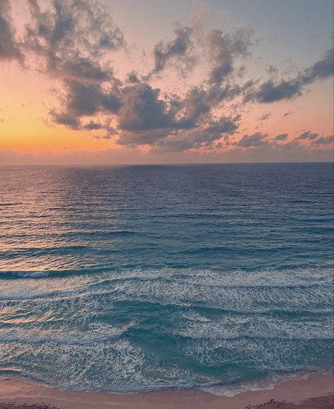 A beautiful sunset one morning in cancun in the hotel zone. The ocean is a vibrant blue while the sky is a beautiful pink Cancun Sunset, Ricky Montgomery, Mexico Sunset, Sunset Waves, Mexico Beaches, Cancun Beaches, Mexico Cancun, Mexico Beach, Beach Sunrise