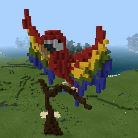 Minecraft Parrot Enclosure, Minecraft Parrot, Minecraft Inspiration, Minecraft Creations, Building Ideas, Mood Boards, Parrot, Minecraft, Birds