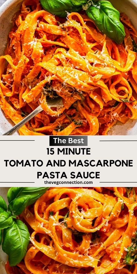 Veggie Tomato Sauce Pasta, Tomatoe Sauce Pasta Recipe Easy, Mid Week Meals, Quick Tomato Pasta Sauce, Mascarpone Pasta Sauce, Tomato And Mascarpone Sauce, Easy Tomato Pasta, Mascarpone Pasta, Mascarpone Sauce