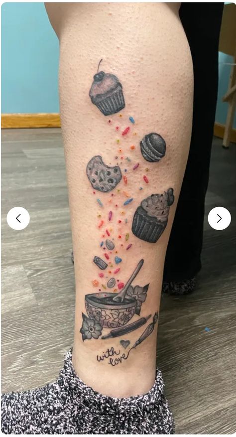 Pastry Tattoo, Dessert Tattoo, Baking Tattoo, Cooking Tattoo, Baker Tattoo, Fineline Tattoos, Food Tattoos, Tattoo Now, Arm Sleeve Tattoos