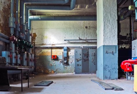 Street Alley, Abandoned City, Ruined City, Abandoned Factory, Boiler Room, Old Factory, Home Color, Interior Design Art, Break Room