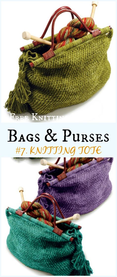 Knit Purses And Bags Free Pattern, Knitting Patterns Bags Free, Knitting Bags Free Patterns, Knitted Bag Patterns Free, Knit Project Bag, Cool Knitting Projects Free Pattern, Knitted Accessories Ideas, Knit Bags Free Pattern, Knit Tote Bag Pattern Free