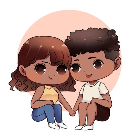 African American Chibi Couple with curly hair Chibi Curly Hair, Cute Chibi Couple, Colored Characters, Draw Chibi, Chibi Couple, Couple Sketch, Chibi Characters, Chibi Drawings, Couple Cartoon