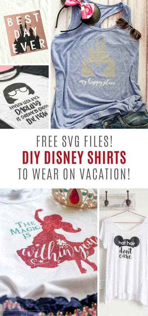 DIY SVG Disney Shirt Ideas {You can make for your vacation!} Disney Shirts Svg Free, Disney 2024 Shirts, Cricut Disney Projects, Disney Free Svg, Disney Svg Free Files, Disney Shirt Ideas, Disney Svgs, Cute Disney Shirts, Cricut Disney