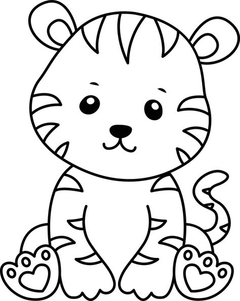 Tiger Drawing For Kids, Tiger Cartoon Drawing, Tiger Outline, Tiger Coloring Pages, Cartoon Outline, Tiger Coloring, Tiger Cartoon, Zoo Animal Coloring Pages, Tiger Kids