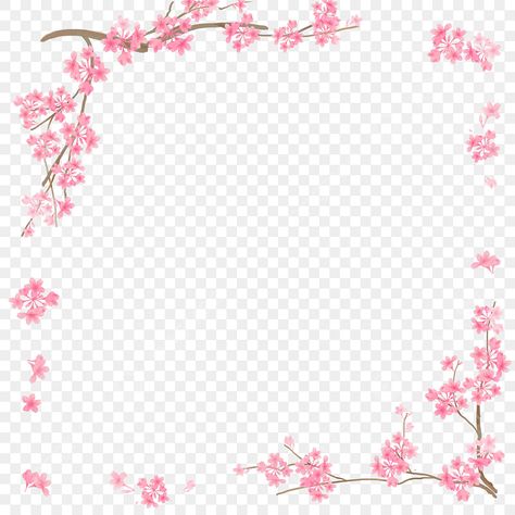 Cherry Blossom Border Frames, Square Border Png, Cherry Blossom Border, Cherry Blossom Clipart, Square Border, Cherry Blossoms Illustration, Border Templates, Text Frame, Fall Banner