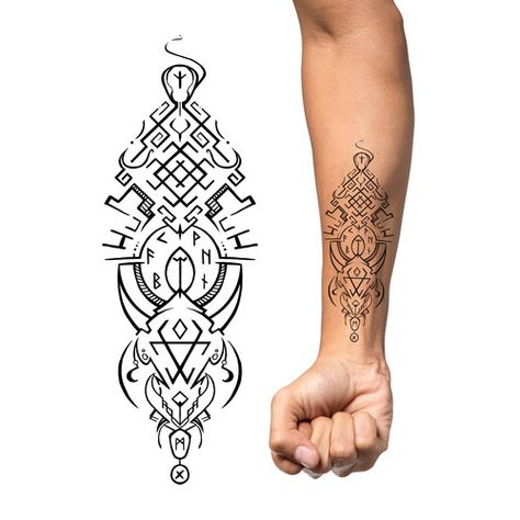 Geometric Viking Tattoo, Runes And Symbols, Slavic Tattoo, Tricep Tattoos, Pagan Tattoo, Viking Tattoo Sleeve, Rune Tattoo, Norse Tattoo, Nordic Tattoo