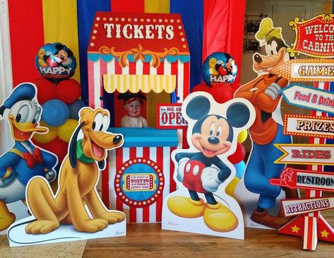 Disney Carnival Birthday Party, Mickey Mouse Carnival Birthday Party, Mickey Carnival Birthday Party, Mickey Circus Birthday Party, Mickey Mouse Circus Theme Party, Mickey Mouse Carnival Party, Circus Birthday Party Decorations, Mickey Mouse Birthday Party Ideas, Circus Birthday Party Theme