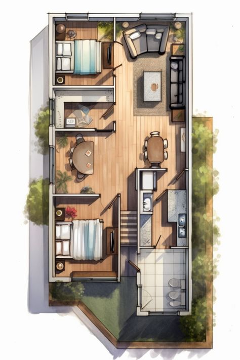 Small House Layout Open Concept Small House, Small House Layout Plan, Cosy Bedrooms, Single Floor House Design, Penthouse Living, Small Barndominium, Building Inspiration, Inviting Living Room, Small House Layout