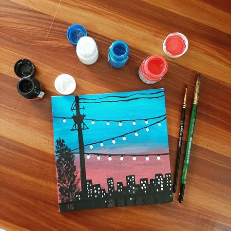 Lighting street Street Light Painting, Phone Covers Diy, Cute Canvas Paintings, Street Lights, Art Painting Gallery, Cute Canvas, Small Canvas Art, Painting Gallery, Street Lamp