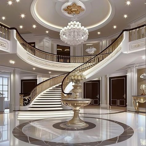 Home & Interior Design Fancy Entryway, Expensive Houses Interior, Dream Foyer, Luxury Foyer Entrance, Grand Entrance Hall, Dark Modern House, Interior Design New York, Home Theater Room Design, Luxury Staircase