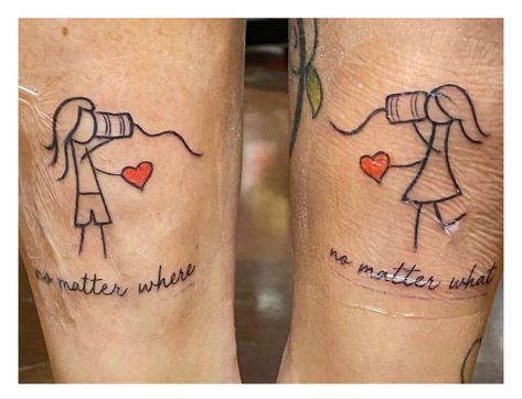 Chinese Matching Tattoos, Telephone Tattoo Best Friends, Best Friend Tattoos Color, Soulmate Best Friend Tattoo, Life Long Friend Tattoos, Telephone Tattoo, Sister Friend Tattoos, Kidney Tattoo, Bff Tattoos Matching Unique