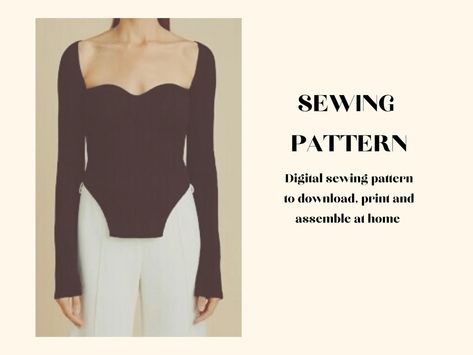 PDF Sewing Pattern: Sweetheart Long Sleeve Corset Top | Etsy Australia Sweetheart Neckline Top Pattern, Long Sleeve Pattern Sewing, Sleeved Corset Top, Korsett Top, Long Sleeve Corset Top, Long Sleeve Corset, Katherine Howard, Bodysuit Pattern, Corset Pattern